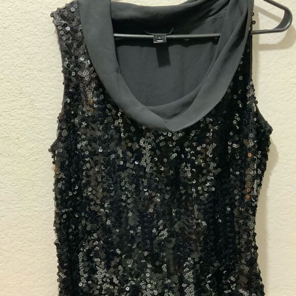 St. John Cowl Neck Top Women size 12 Metallic Sequin Black Event - Picture 2 of 14